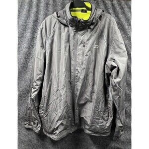 VTG Starter Jacket Mens Xl (46-48) Windbreaker‎ Grey Front Full Zip Hood Pockets